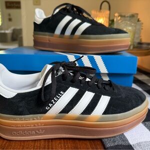 Adidas Gazelle Black and White Platform Sneakers